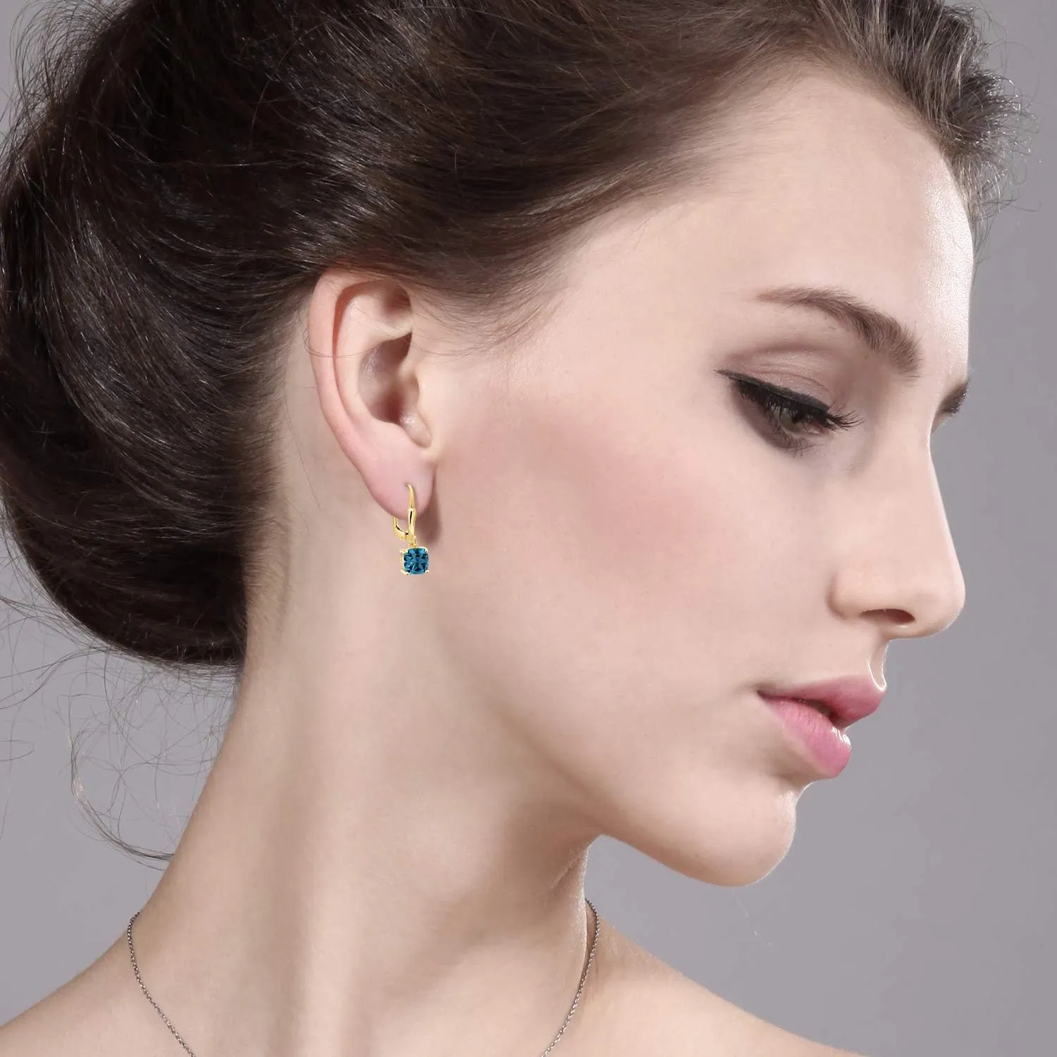 Gem Stone King 18K Yellow Gold Plated Silver 6MM Cushion Gemstone Birthstone Dangle Earrings For Women | Fine Jewelry Gifts for Her Mom Women Wife
