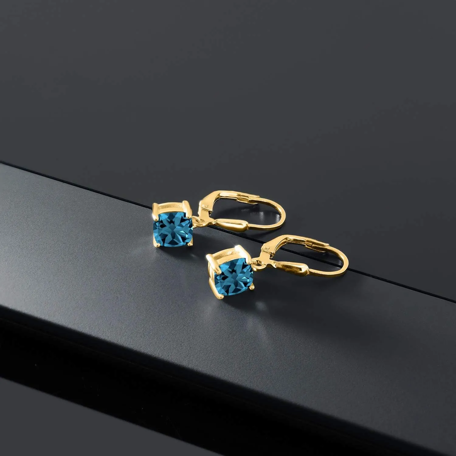Gem Stone King 18K Yellow Gold Plated Silver 6MM Cushion Gemstone Birthstone Dangle Earrings For Women | Fine Jewelry Gifts for Her Mom Women Wife