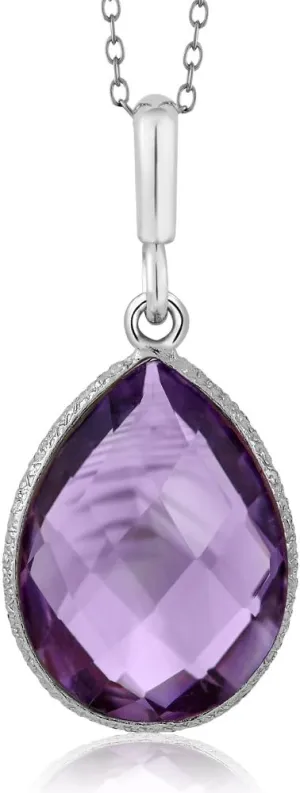 Gem Stone King 6.50 Cttw Amethyst Teardrop Pendant Necklace For Women In 925 Sterling Silver | Pear Shape 16X12MM | Gemstone Birthstone | With 18 Inch Silver Chain
