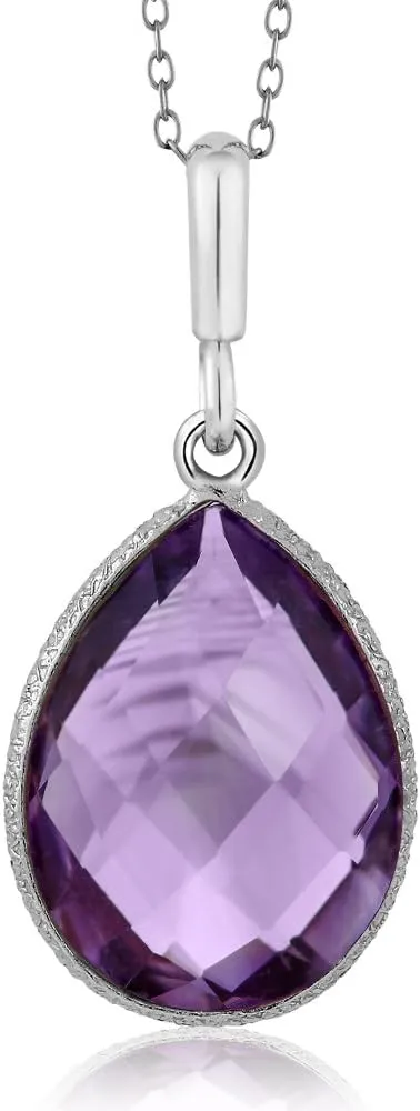 Gem Stone King 6.50 Cttw Amethyst Teardrop Pendant Necklace For Women In 925 Sterling Silver | Pear Shape 16X12MM | Gemstone Birthstone | With 18 Inch Silver Chain