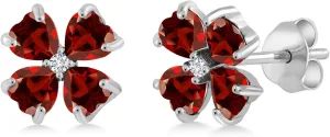 Gem Stone King 925 Sterling Silver Red Garnet and White Lab Grown Diamond Earrings For Women | 2.67 Cttw | Gemstone January Birthstone | Heart Shape 4MM