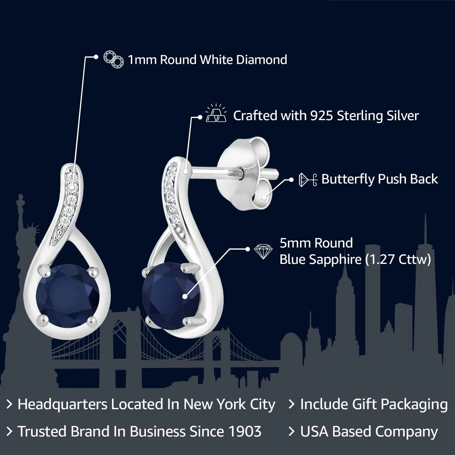 Gem Stone King Round 5MM Gemstone Birthstone and White Diamond Infinity Earrings For Women | 925 Sterling Silver | Fine Jewelry Gifts for Her Mom Women Wife