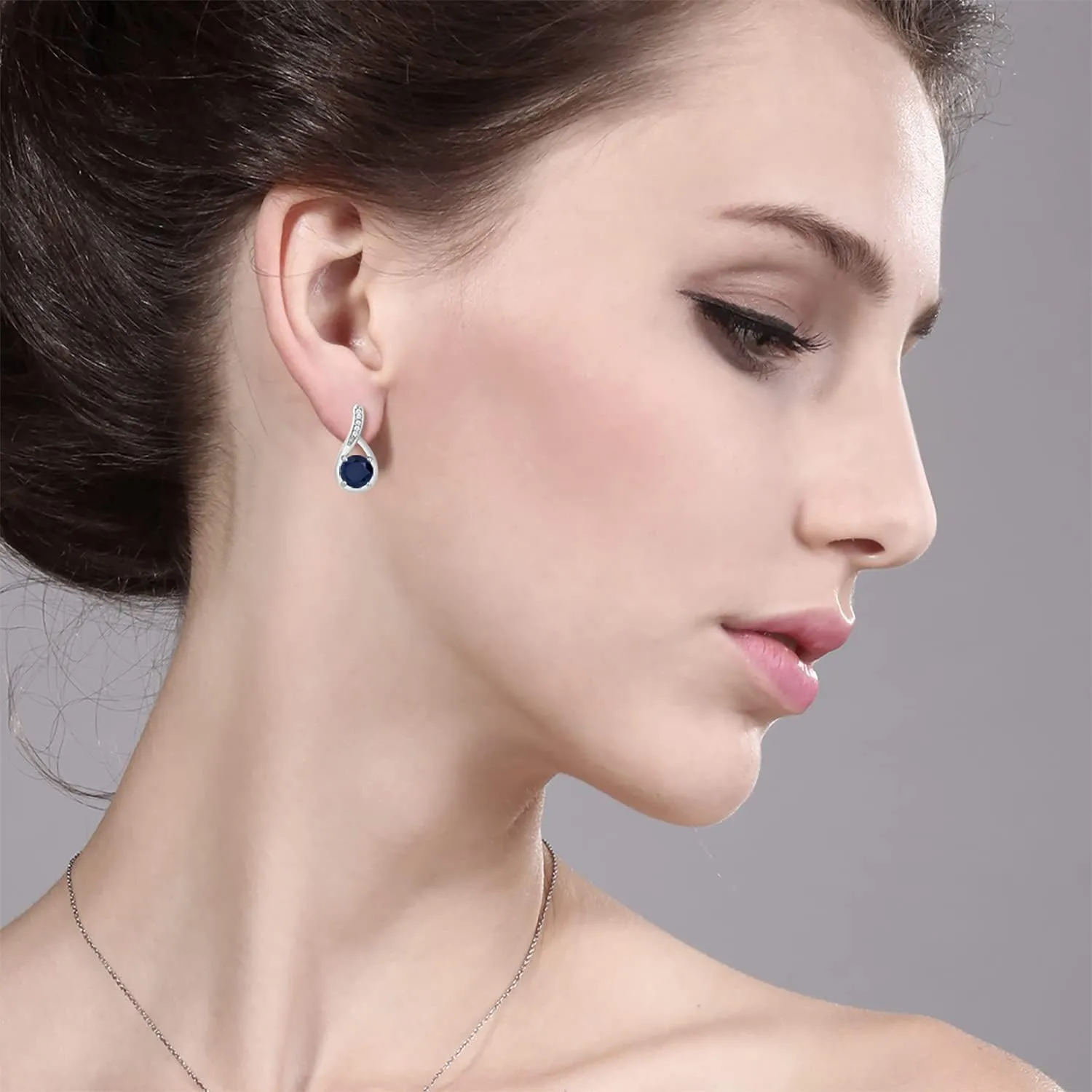 Gem Stone King Round 5MM Gemstone Birthstone and White Diamond Infinity Earrings For Women | 925 Sterling Silver | Fine Jewelry Gifts for Her Mom Women Wife
