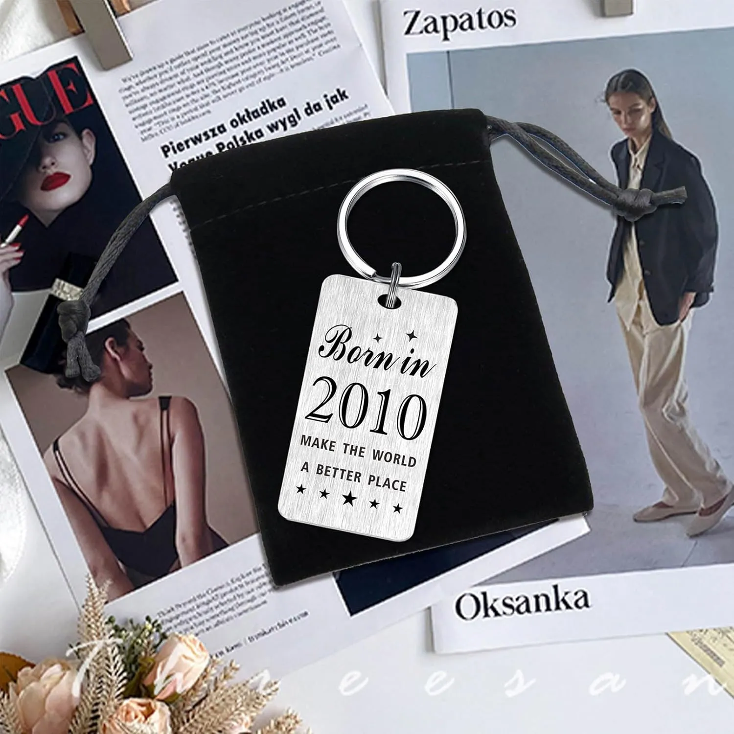 Gezxin Happy Birthday Gifts for Women Men-Personalized Steel Bday Keychain- Make The World A Better Place
