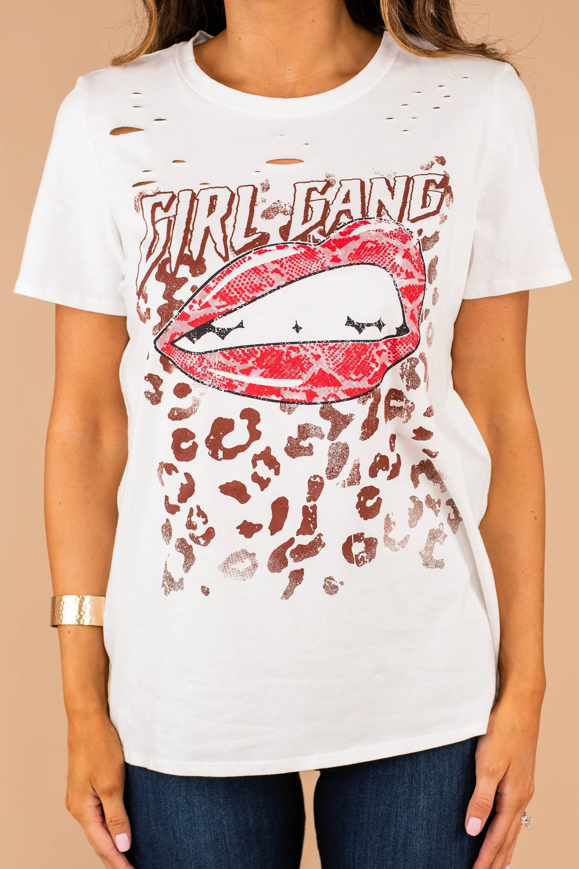 Girl Gang Ivory White Leopard Graphic Tee