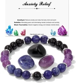 GolbalJew Healing Crystal Bracelets With Natural Stones Anxiety Relief Protection Beads Bracelet Palm Stones Crystal Beginner Gift, Set of 4