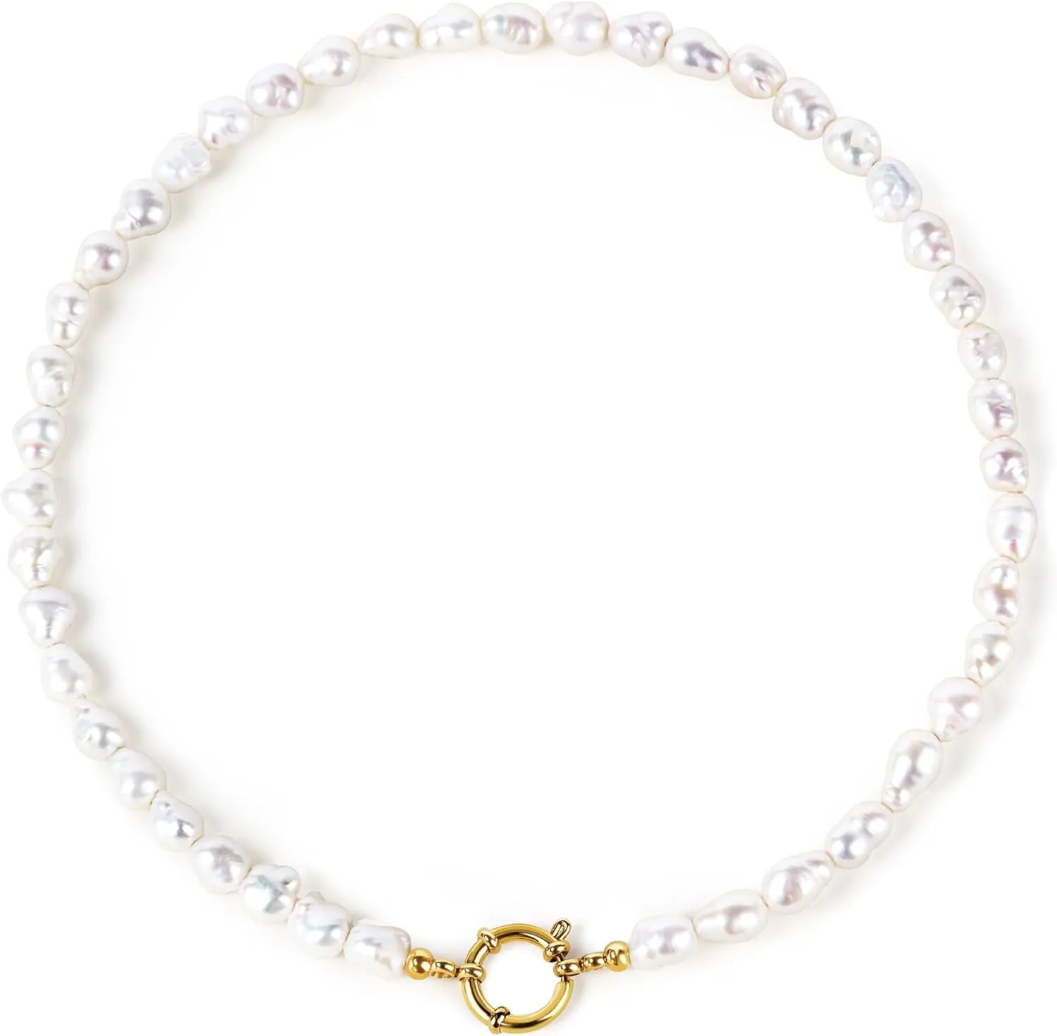 Gold Baroque Pearl Necklace with Toggle Clasp, 8-12mm AAA Freshwater Pearls, 18K Gold PVD-Coated Chain, Versatile Everyday Jewelry