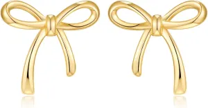 Gold Bow Earrings for Women, 14k Gold Plated Bowtie Stud Earrings, Simple Hypoallergenic Non Tarnish Bows Bow Tie Knot Jewelry Gifts for Ladies