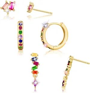 Gold Earrings Stacks Set for Women Trendy, 14k Gold Plated Huggie Stud Hoop Stackable Cartilage Earrings Hypoallergenic Earring Sets Stack for Women Multiple Piercing, Dainty Jewelry Gifts
