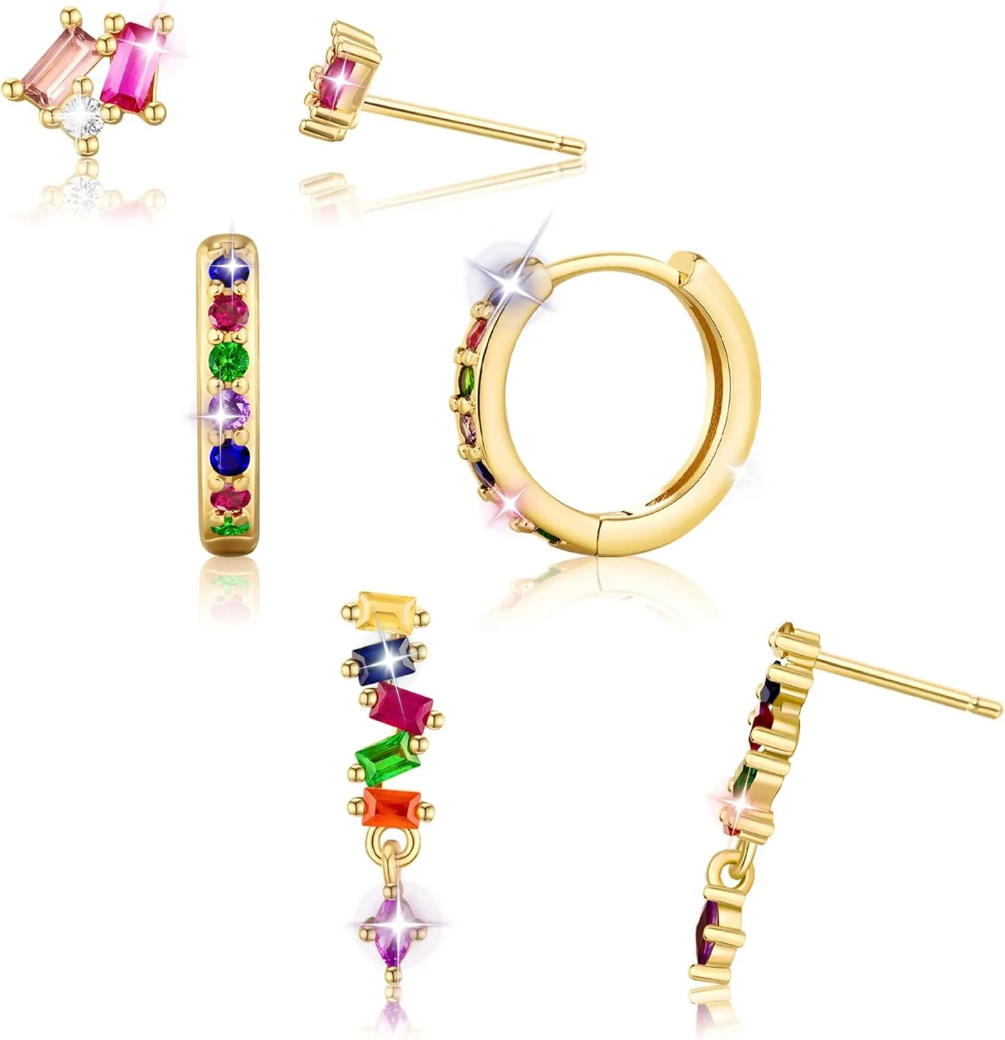 Gold Earrings Stacks Set for Women Trendy, 14k Gold Plated Huggie Stud Hoop Stackable Cartilage Earrings Hypoallergenic Earring Sets Stack for Women Multiple Piercing, Dainty Jewelry Gifts