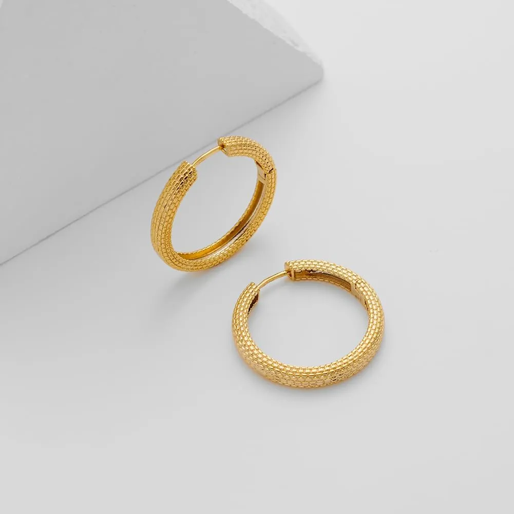 Gold Hoop Earrings For Women Geometric Textured Beaded Hoops Hypoallergenic Earrings