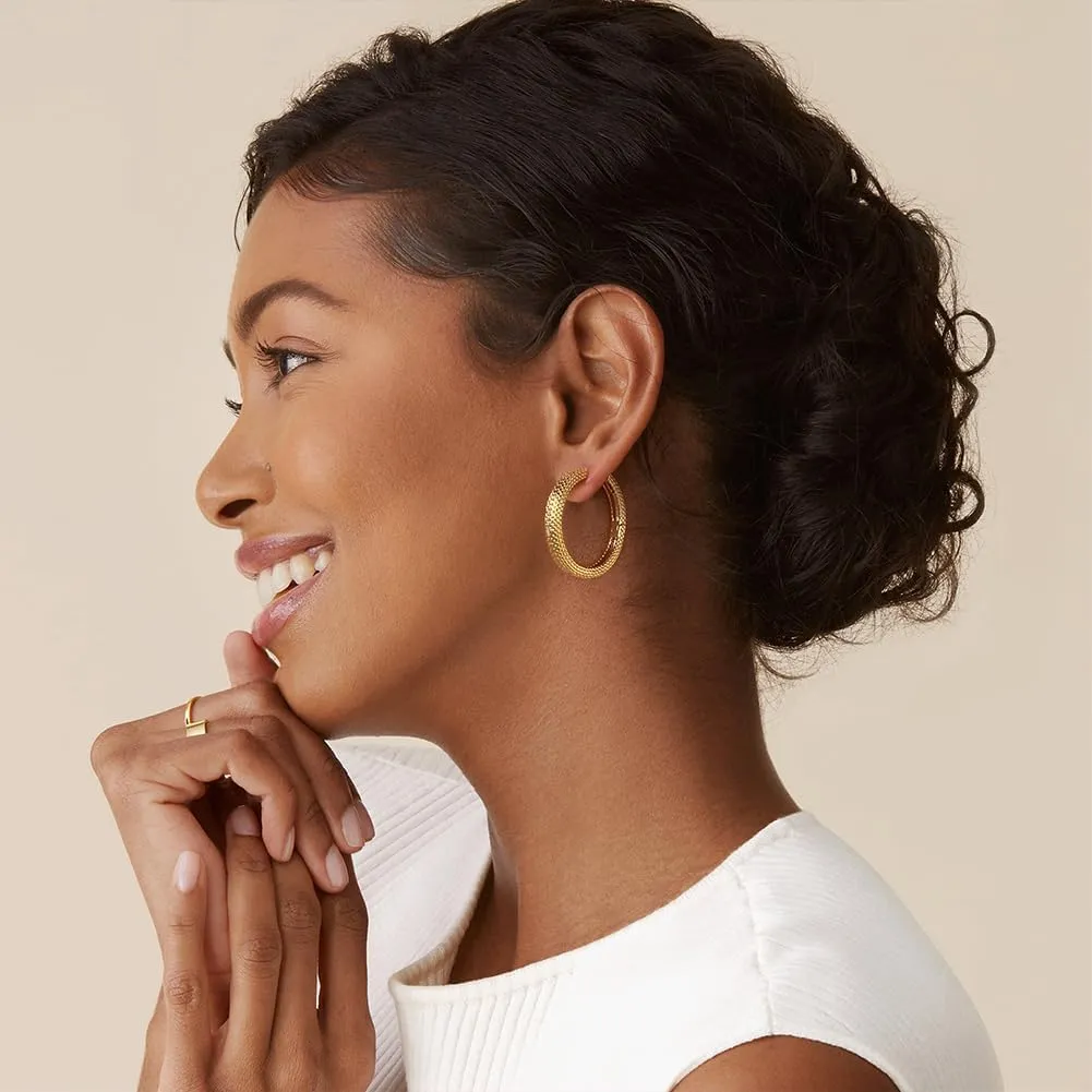 Gold Hoop Earrings For Women Geometric Textured Beaded Hoops Hypoallergenic Earrings