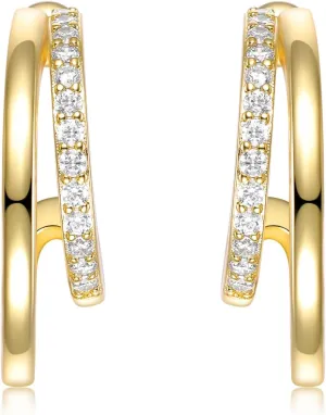 Gold Hoop Earrings for Women,14K Gold Plated Double Hoop Earrings for Women Split Hoop Earrings