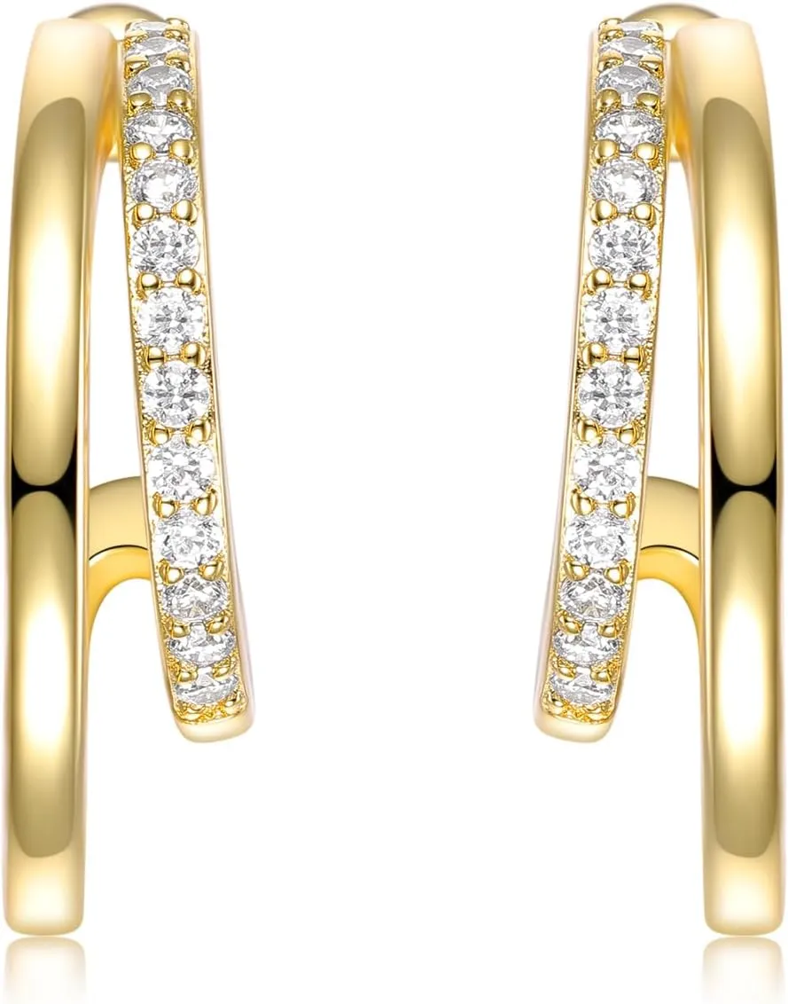 Gold Hoop Earrings for Women,14K Gold Plated Double Hoop Earrings for Women Split Hoop Earrings