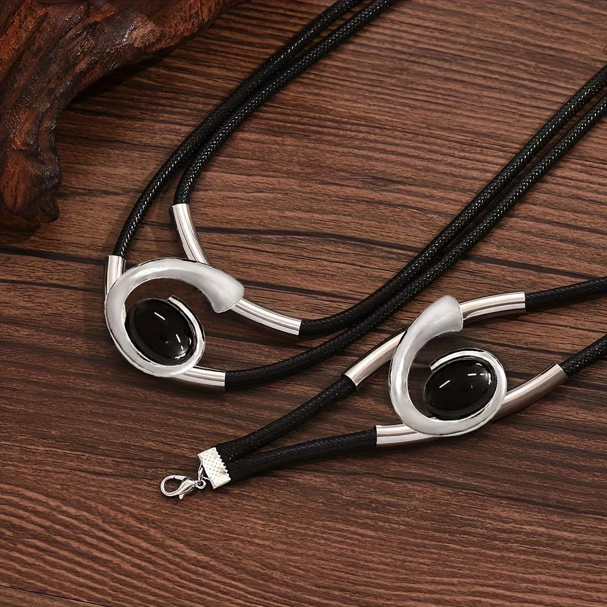 Gold Jewelry Set, Silver Black Boho Western Double Layered Chunky Vintage Pendant Necklace Stack Trendy Adjustable Non Tarnish Bracelet Cowgirl Dainty Hypoallergenic Earrings Jewelry Sets For Women