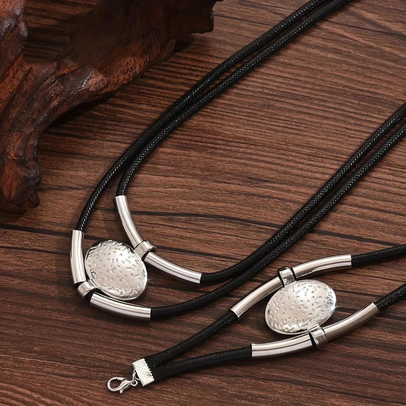 Gold Jewelry Set, Silver Black Boho Western Double Layered Chunky Vintage Pendant Necklace Stack Trendy Adjustable Non Tarnish Bracelet Cowgirl Dainty Hypoallergenic Earrings Jewelry Sets For Women