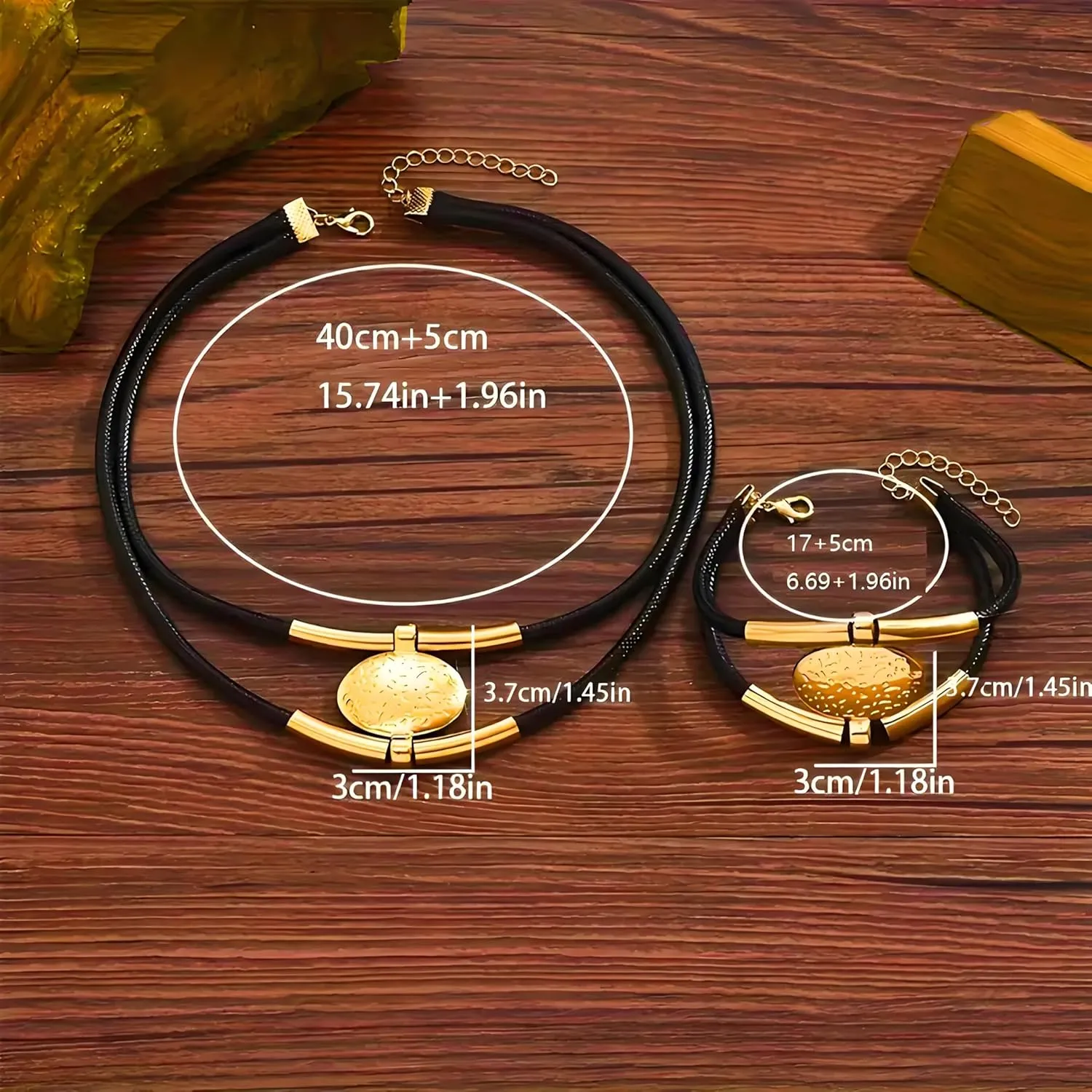 Gold Jewelry Set, Silver Black Boho Western Double Layered Chunky Vintage Pendant Necklace Stack Trendy Adjustable Non Tarnish Bracelet Cowgirl Dainty Hypoallergenic Earrings Jewelry Sets For Women