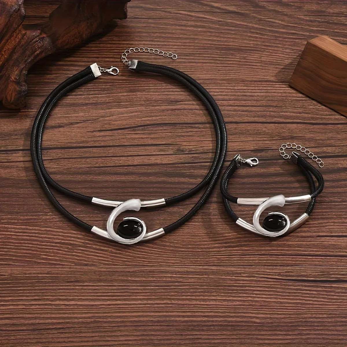 Gold Jewelry Set, Silver Black Boho Western Double Layered Chunky Vintage Pendant Necklace Stack Trendy Adjustable Non Tarnish Bracelet Cowgirl Dainty Hypoallergenic Earrings Jewelry Sets For Women