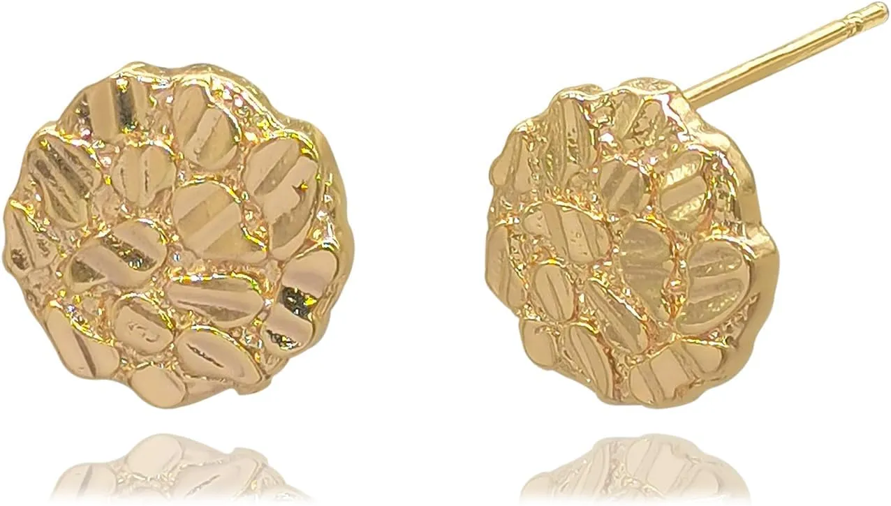 Gold Nugget Stud Earrings - 18k Gold Plated, Sterling Silver for Men & Women