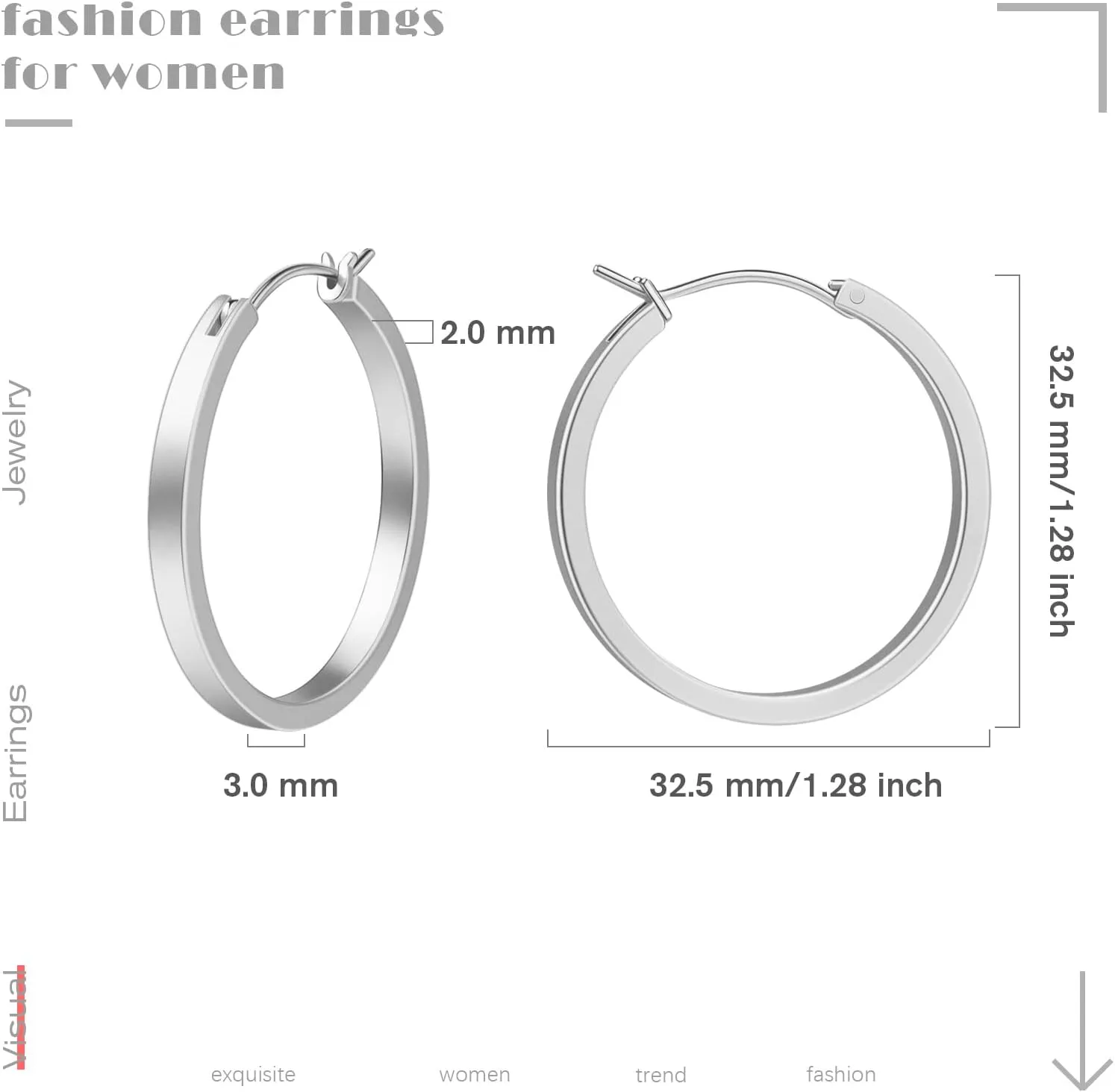 Gold Plated Hoop Earrings, Silver/Gold Lightweight Hypoallergenic Hoops Earrings for Women, Size: 32mm