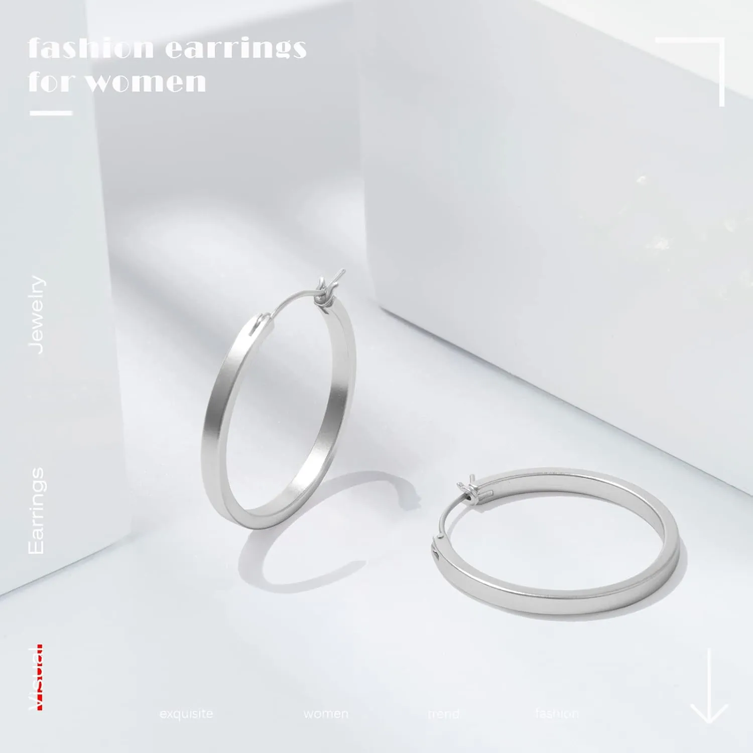 Gold Plated Hoop Earrings, Silver/Gold Lightweight Hypoallergenic Hoops Earrings for Women, Size: 32mm