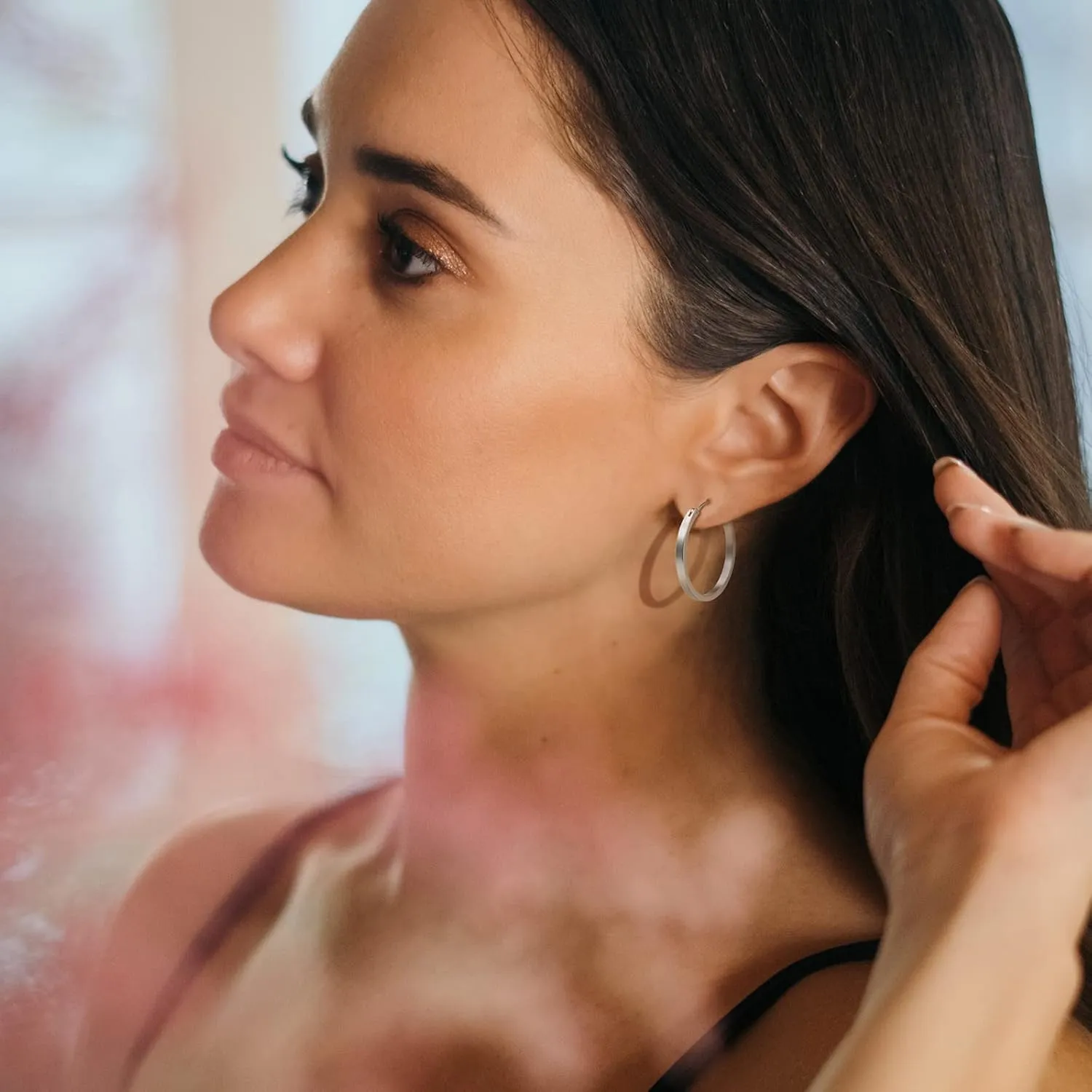 Gold Plated Hoop Earrings, Silver/Gold Lightweight Hypoallergenic Hoops Earrings for Women, Size: 32mm