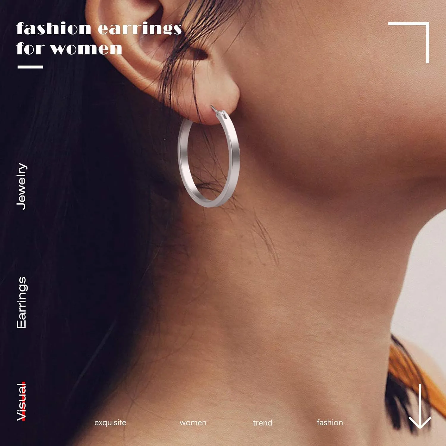 Gold Plated Hoop Earrings, Silver/Gold Lightweight Hypoallergenic Hoops Earrings for Women, Size: 32mm