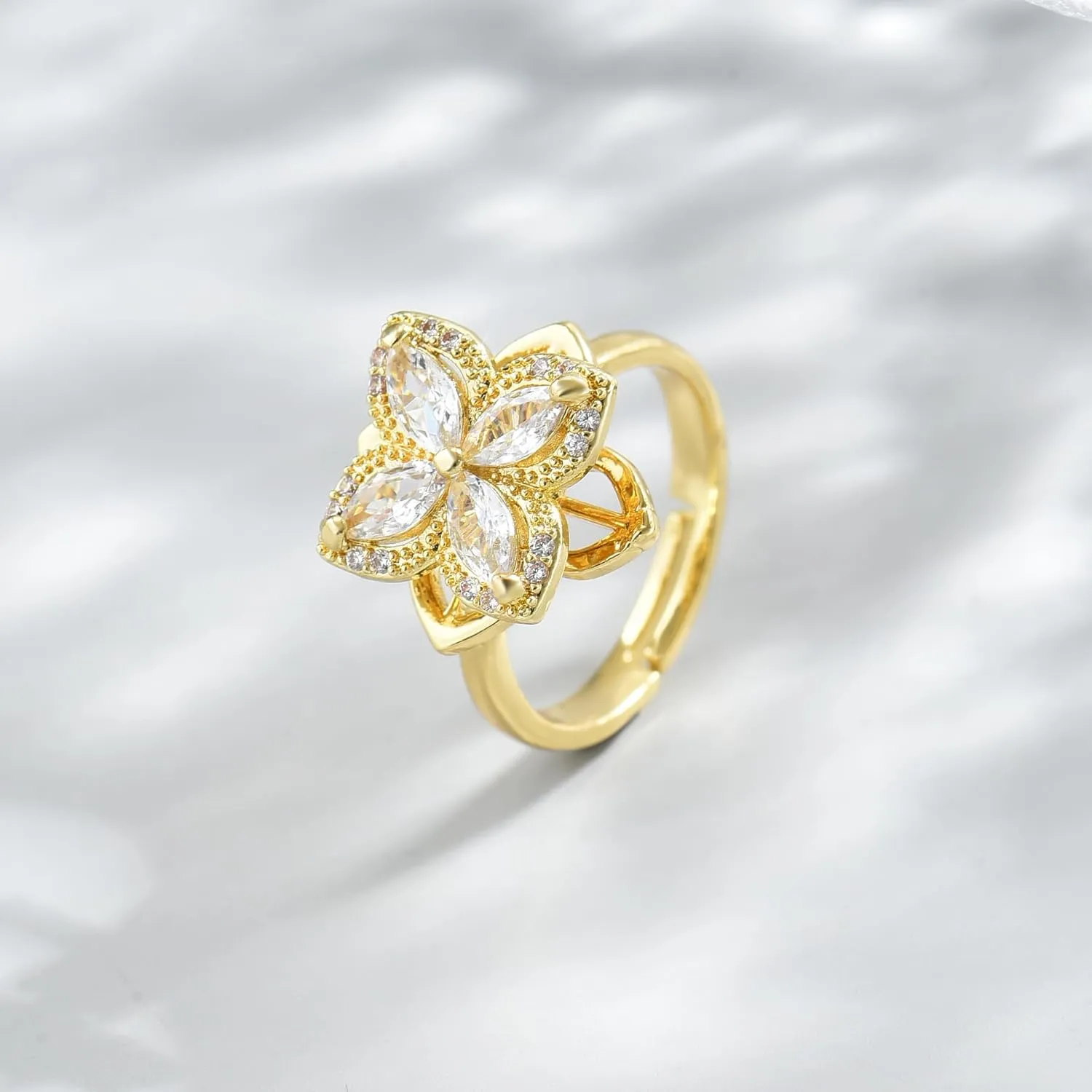 Gold Rings for Women Open Anti Anxiety Spinner Ring Adjustable Fidget Rings Evil Eye Flower Ring Jewelry