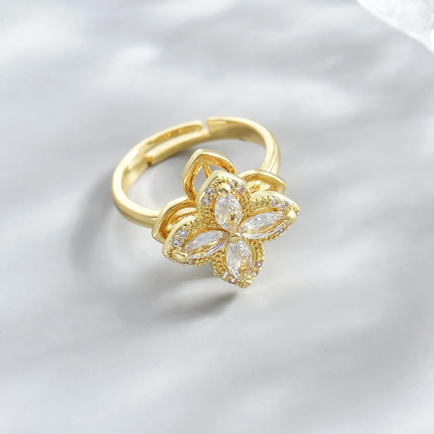 Gold Rings for Women Open Anti Anxiety Spinner Ring Adjustable Fidget Rings Evil Eye Flower Ring Jewelry