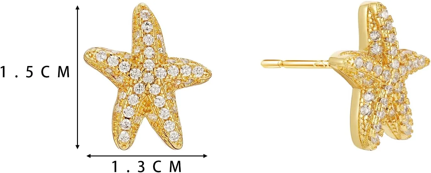 Gold Seashell Earrings for Women, 18K Gold Plated Starfish Sea Shell Stud Earring Trendy Summer Ocean Beachy Earrings Dangle Drop Jewelry Gift