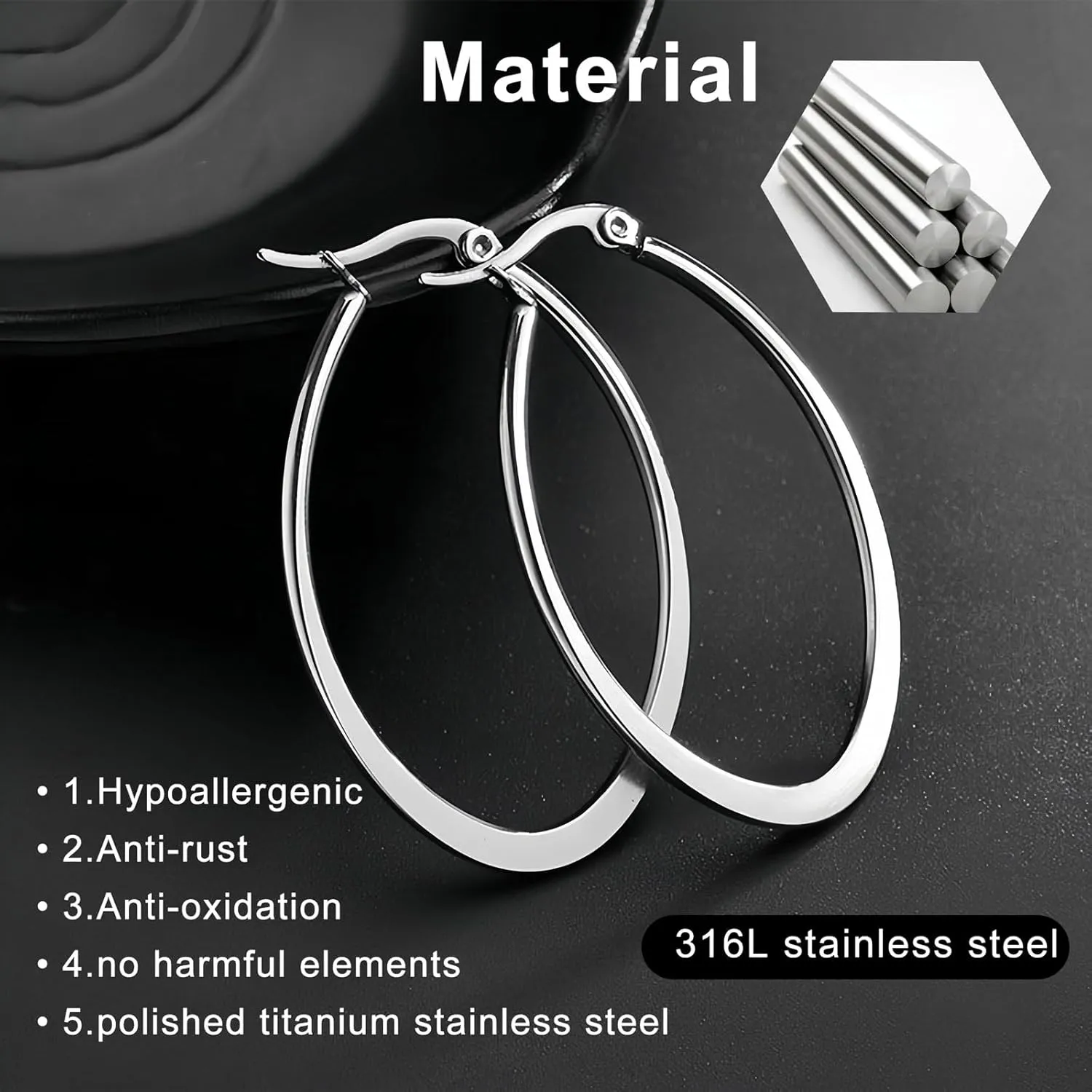 Gold Silver Black Oval Hoop Earrings for Women Large Big,Everyday Wear,Lightweight Water Drop Design,Gift Idea for Mother and Best Friend