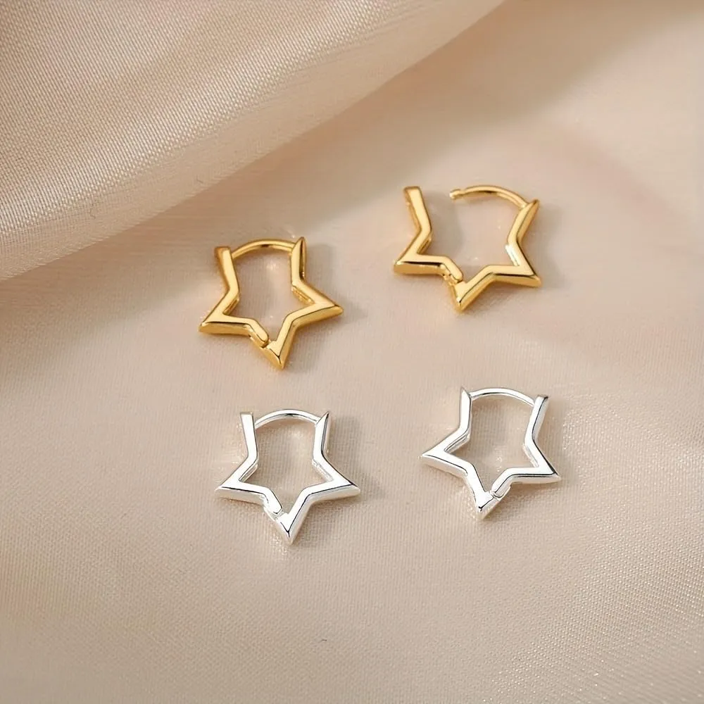 Gold Silver Star Huggie Earrings for Women, Star Hypoallergenic Hoop Earrings Jewelry for Women
