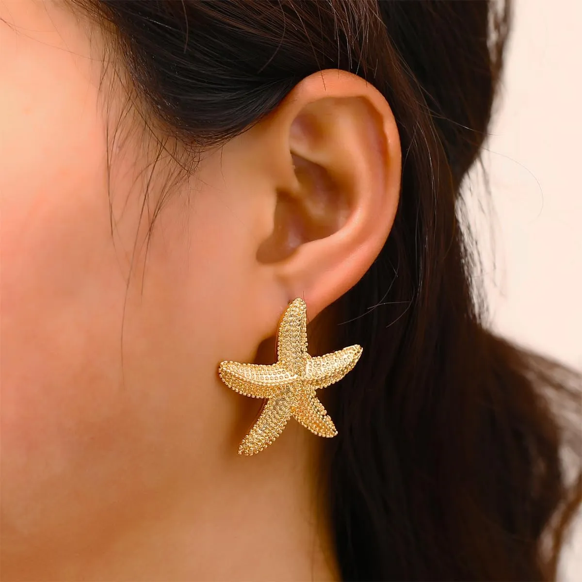 Gold Starfish Shell Conch Seashell Earrings - Trendy Summer Boho Ocean Chunky Statement Beach Jewelry - Gifts for Women
