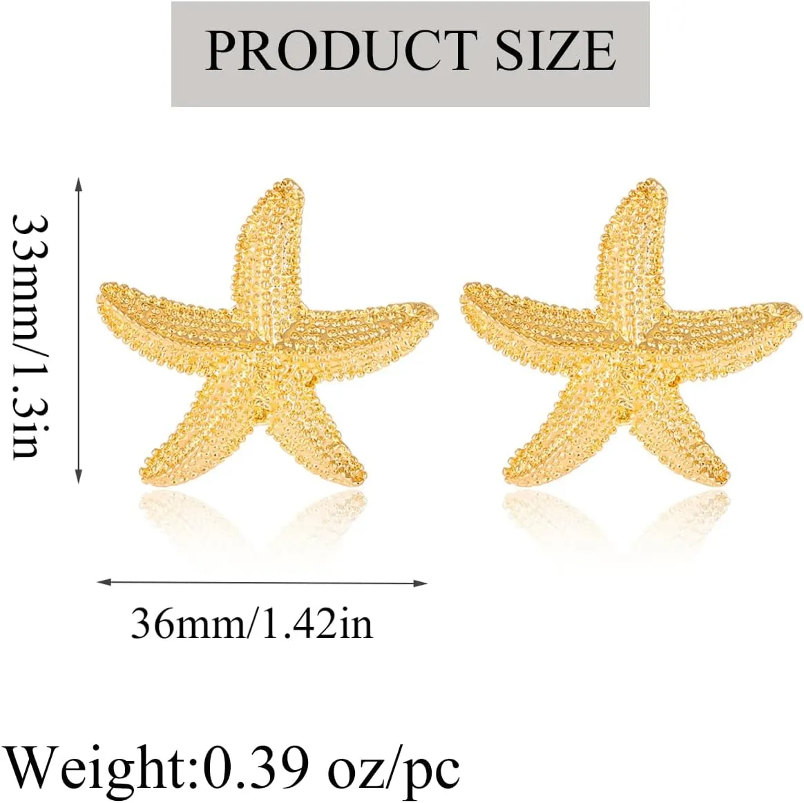 Gold Starfish Shell Conch Seashell Earrings - Trendy Summer Boho Ocean Chunky Statement Beach Jewelry - Gifts for Women