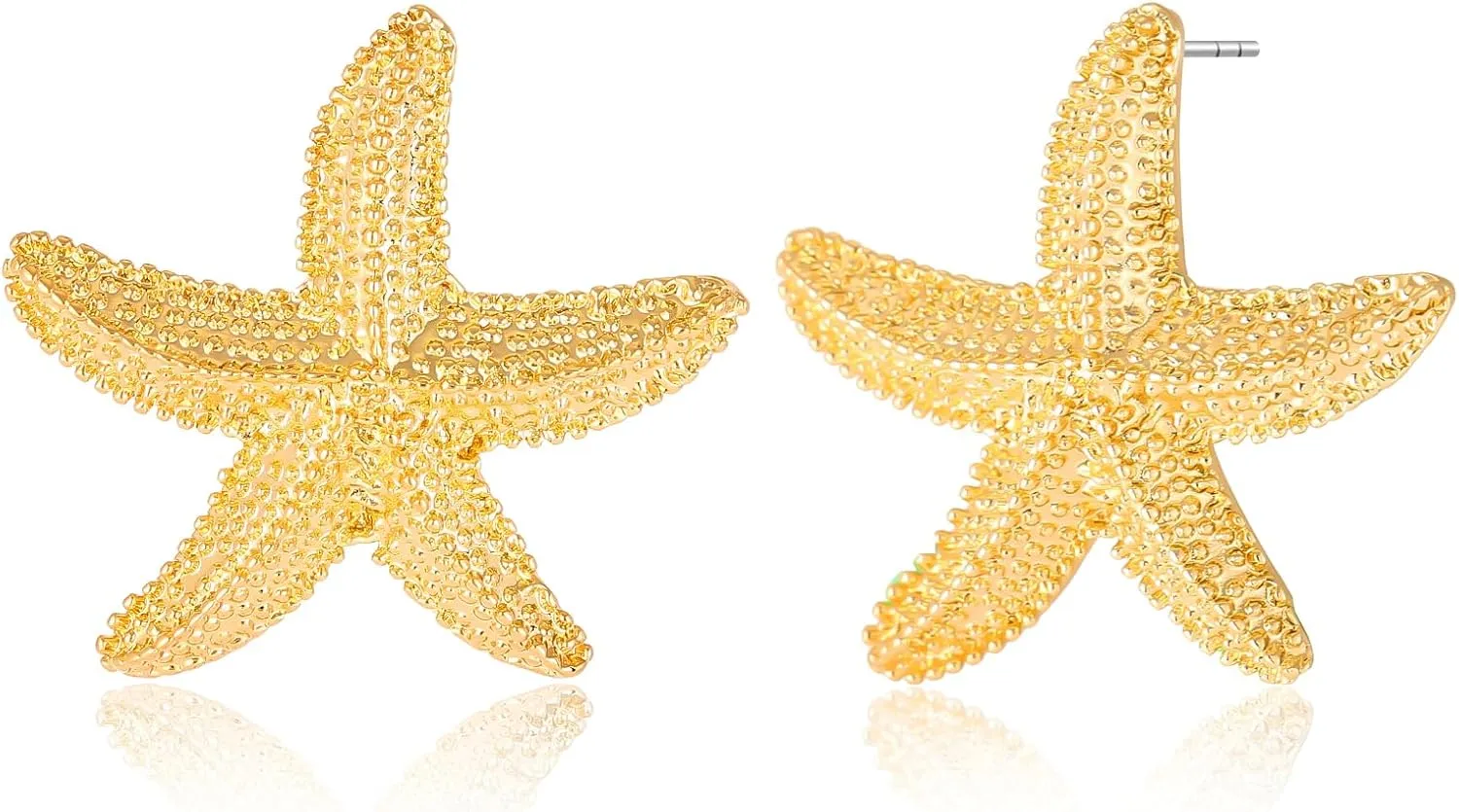 Gold Starfish Shell Conch Seashell Earrings - Trendy Summer Boho Ocean Chunky Statement Beach Jewelry - Gifts for Women