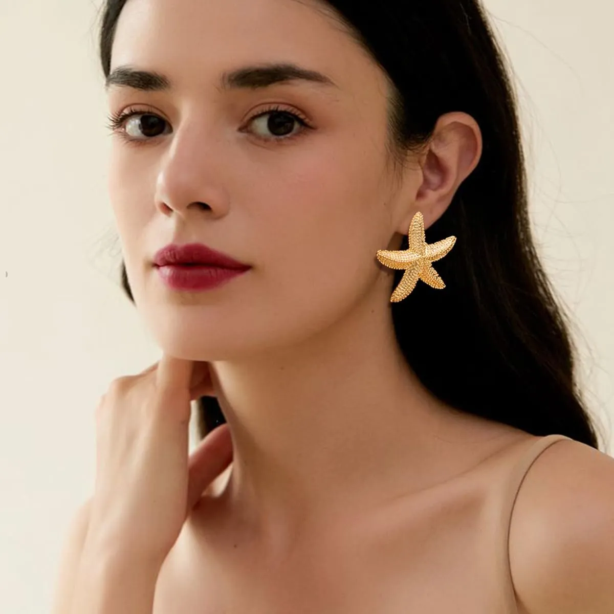 Gold Starfish Shell Conch Seashell Earrings - Trendy Summer Boho Ocean Chunky Statement Beach Jewelry - Gifts for Women
