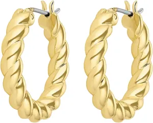 gorjana - Crew Hoops 13/16 - 18k Gold-Plated Brass - Elegant Twisted Design - Stainless Steel Post, Hinge Closure - Lightweight and Versatile - Daily Earring Wear