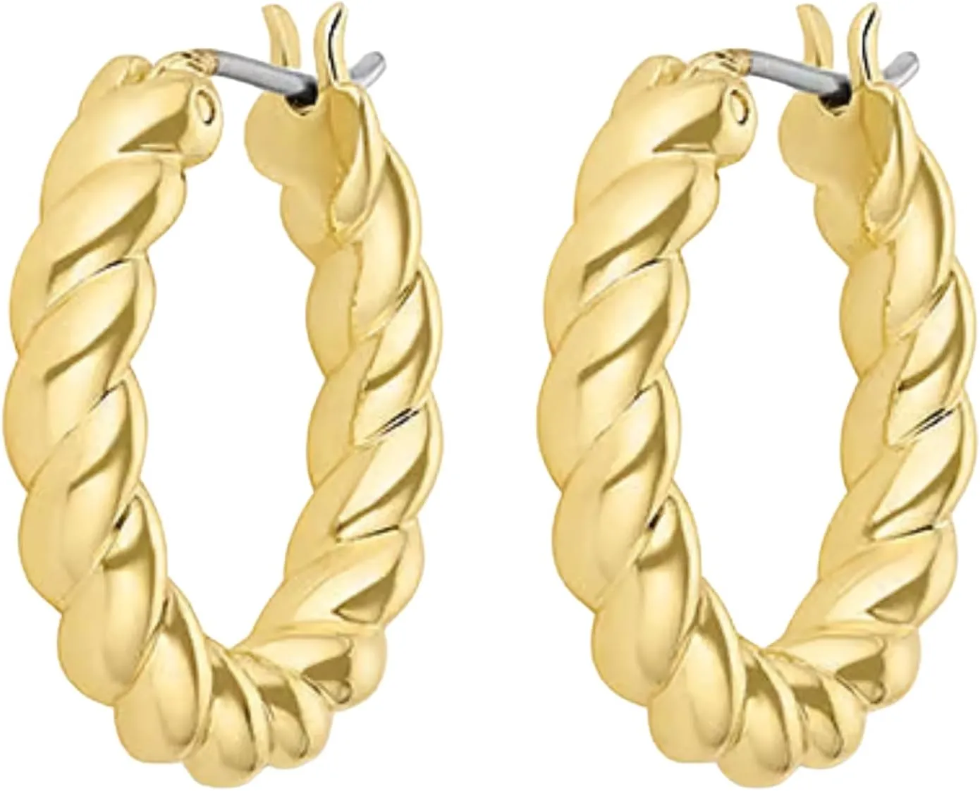 gorjana - Crew Hoops 13/16 - 18k Gold-Plated Brass - Elegant Twisted Design - Stainless Steel Post, Hinge Closure - Lightweight and Versatile - Daily Earring Wear