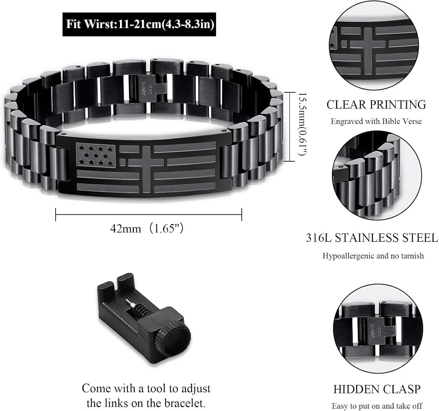 Graduation Gifts for Him,Bracelets for Men American Flag Cross Bible Verse Bracelet Christmas Birthday Christian Graduation Gifts for Men Teens,Adjustable Size