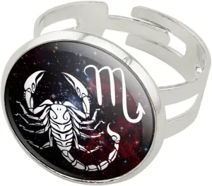 GRAPHICS & MORE Scorpio Scorpion Zodiac Sign Horoscope in Space Silver Plated Adjustable Novelty Ring