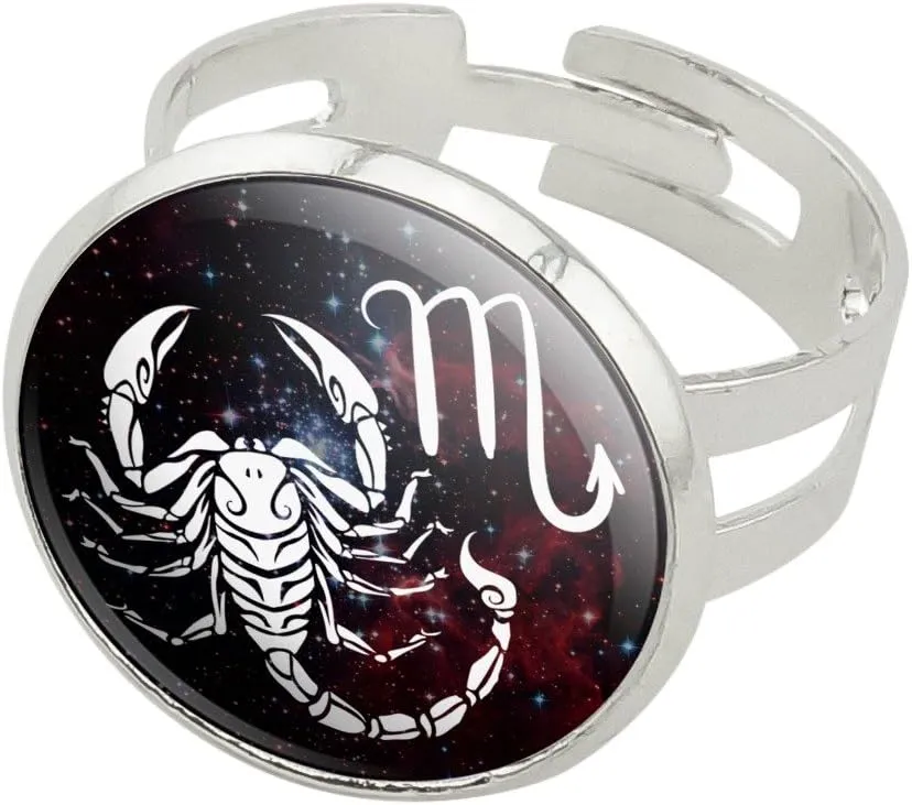 GRAPHICS & MORE Scorpio Scorpion Zodiac Sign Horoscope in Space Silver Plated Adjustable Novelty Ring