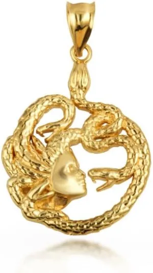 Greek Mythology Medusa Divine Power of Femininity Pendant Necklace Fine Real Solid 10Kt Gold