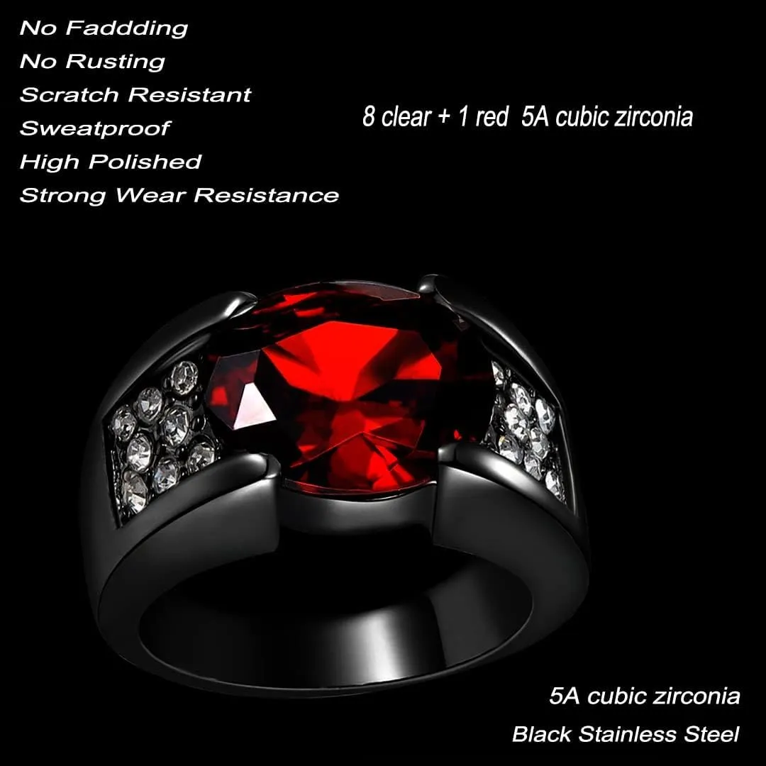 HAIXIAN S925 Sterling Silver Electroplated gun-black plating CZ Gem Crystal Band Ring Jewelry for Him, Oval Multi Cut 5A Cubic Zirconia Ring for Men