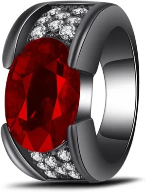 HAIXIAN S925 Sterling Silver Electroplated gun-black plating CZ Gem Crystal Band Ring Jewelry for Him, Oval Multi Cut 5A Cubic Zirconia Ring for Men