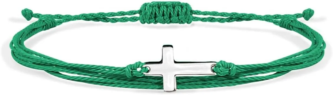 Handmade Cross Sideways Braided Colorful String Adjustable Rope Bangle Friendship Couple Bracelet Faith Hope Blessed Christmas Religious Lucky Jewelry for Women Men