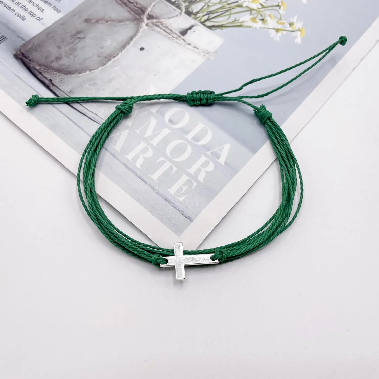 Handmade Cross Sideways Braided Colorful String Adjustable Rope Bangle Friendship Couple Bracelet Faith Hope Blessed Christmas Religious Lucky Jewelry for Women Men