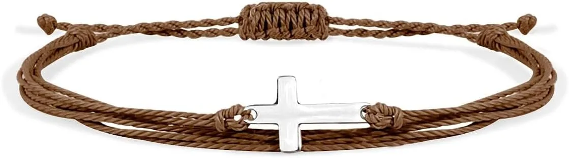 Handmade Cross Sideways Braided Colorful String Adjustable Rope Bangle Friendship Couple Bracelet Faith Hope Blessed Christmas Religious Lucky Jewelry for Women Men
