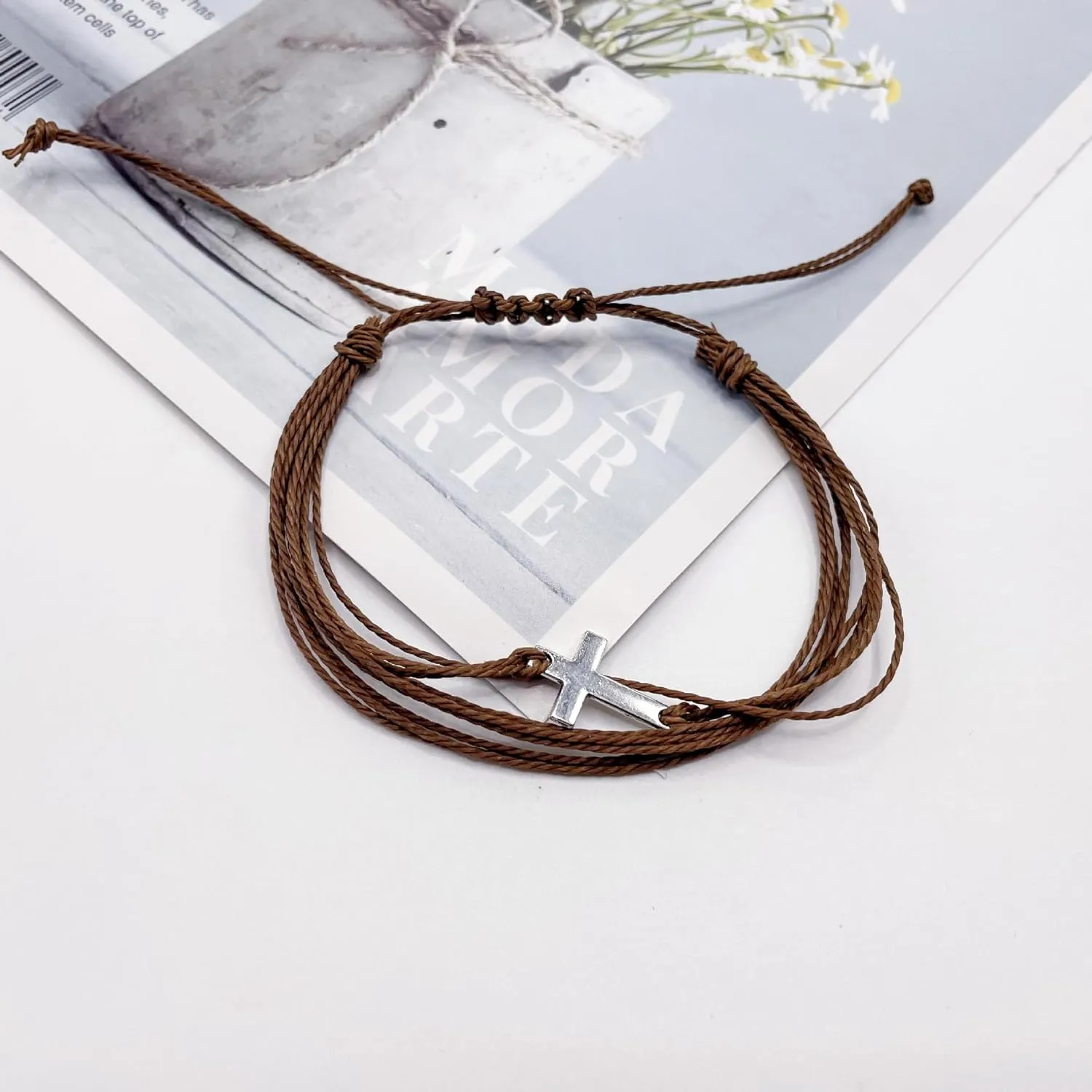 Handmade Cross Sideways Braided Colorful String Adjustable Rope Bangle Friendship Couple Bracelet Faith Hope Blessed Christmas Religious Lucky Jewelry for Women Men