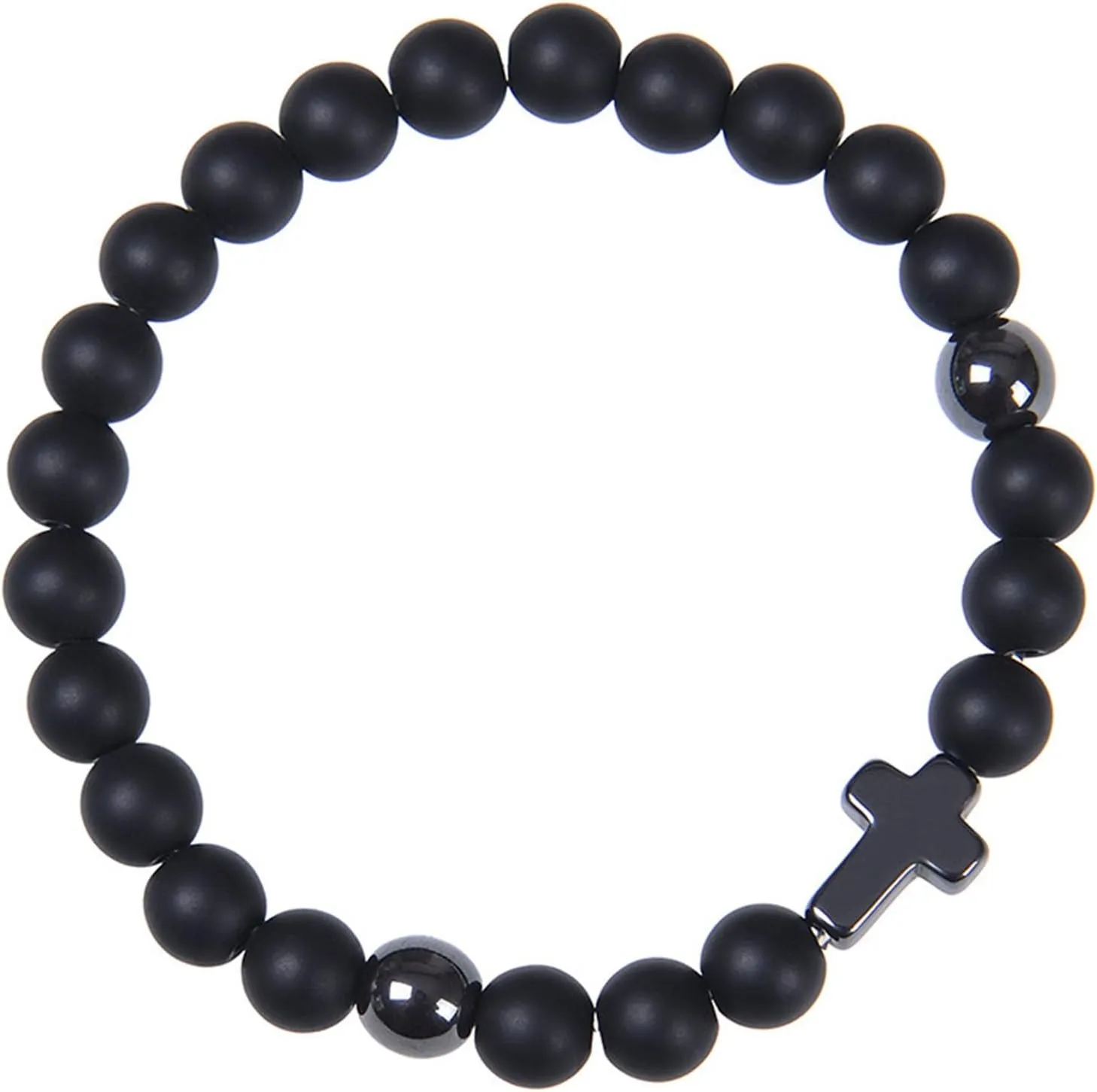 Handmade Religion Cross Natural Colorful 8mm Stone Beads Bracelet Stretch Elastic Link Bangle Friendship Couple Adjustable Jewelry for Women Men