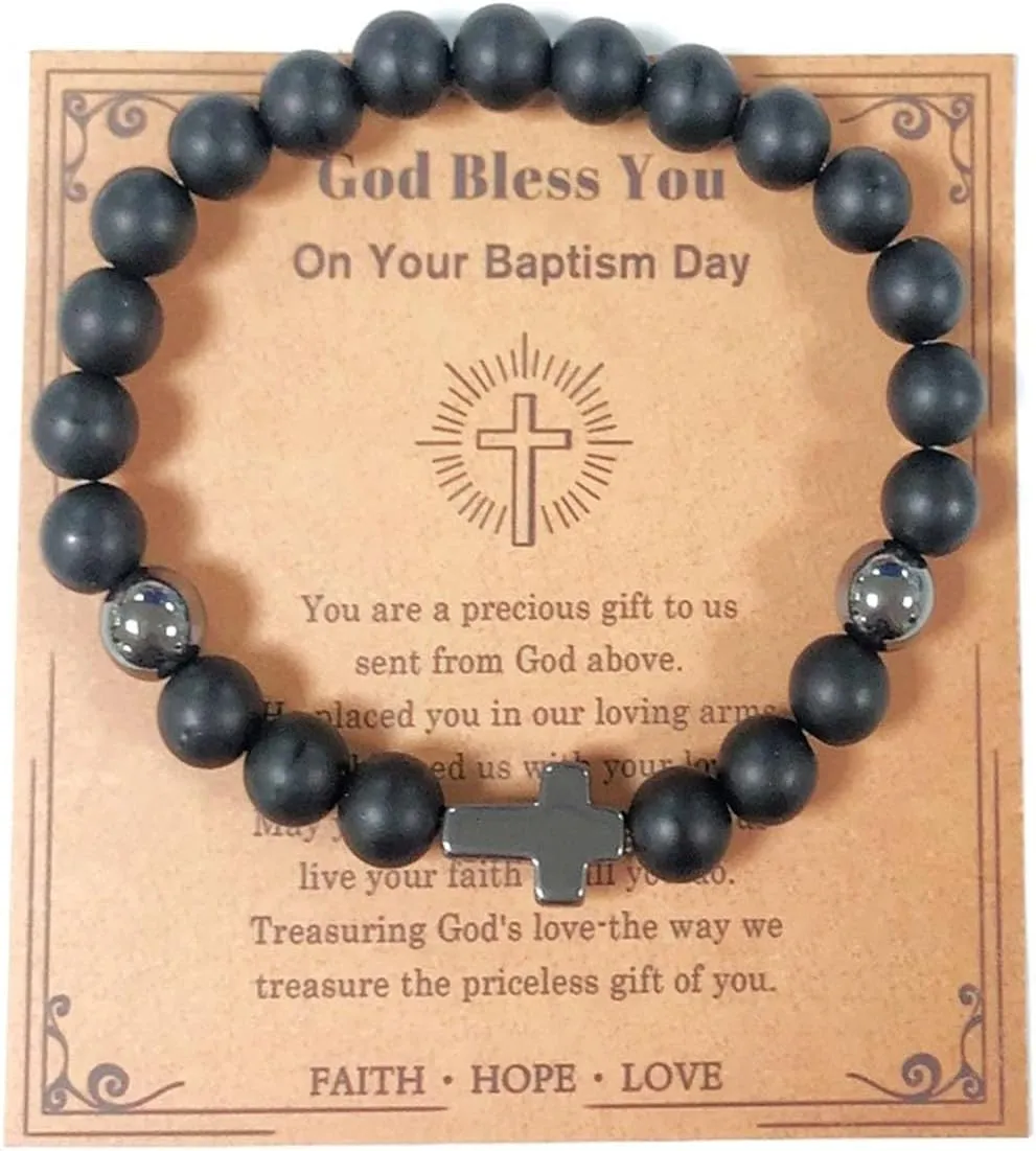 Handmade Religion Cross Natural Colorful 8mm Stone Beads Bracelet Stretch Elastic Link Bangle Friendship Couple Adjustable Jewelry for Women Men